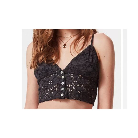 URBAN OUTFITTERS Bright Star Lace Button-Through Black Cami - Picture 1 of 7